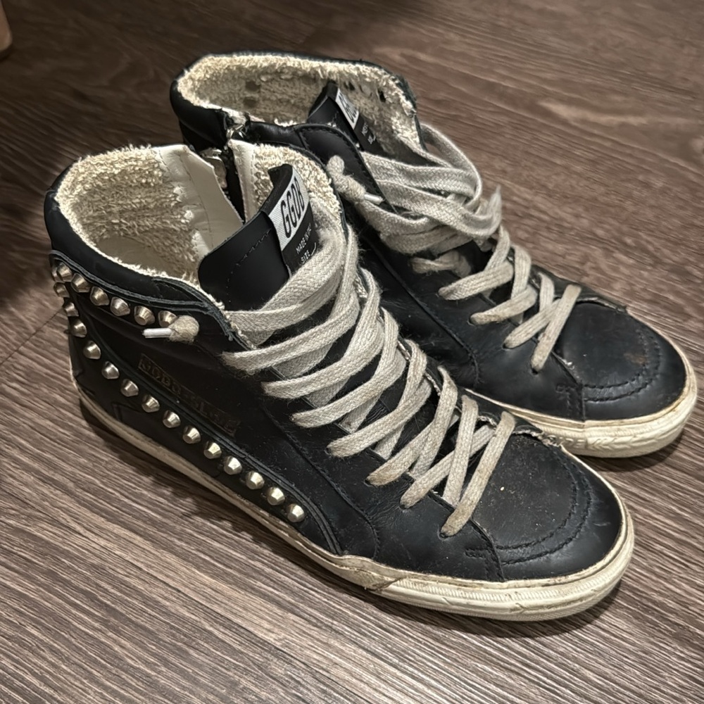 Golden Goose Black and Silver Studded Sneakers